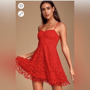 Red Crochet Lace Bustier Skater Dress